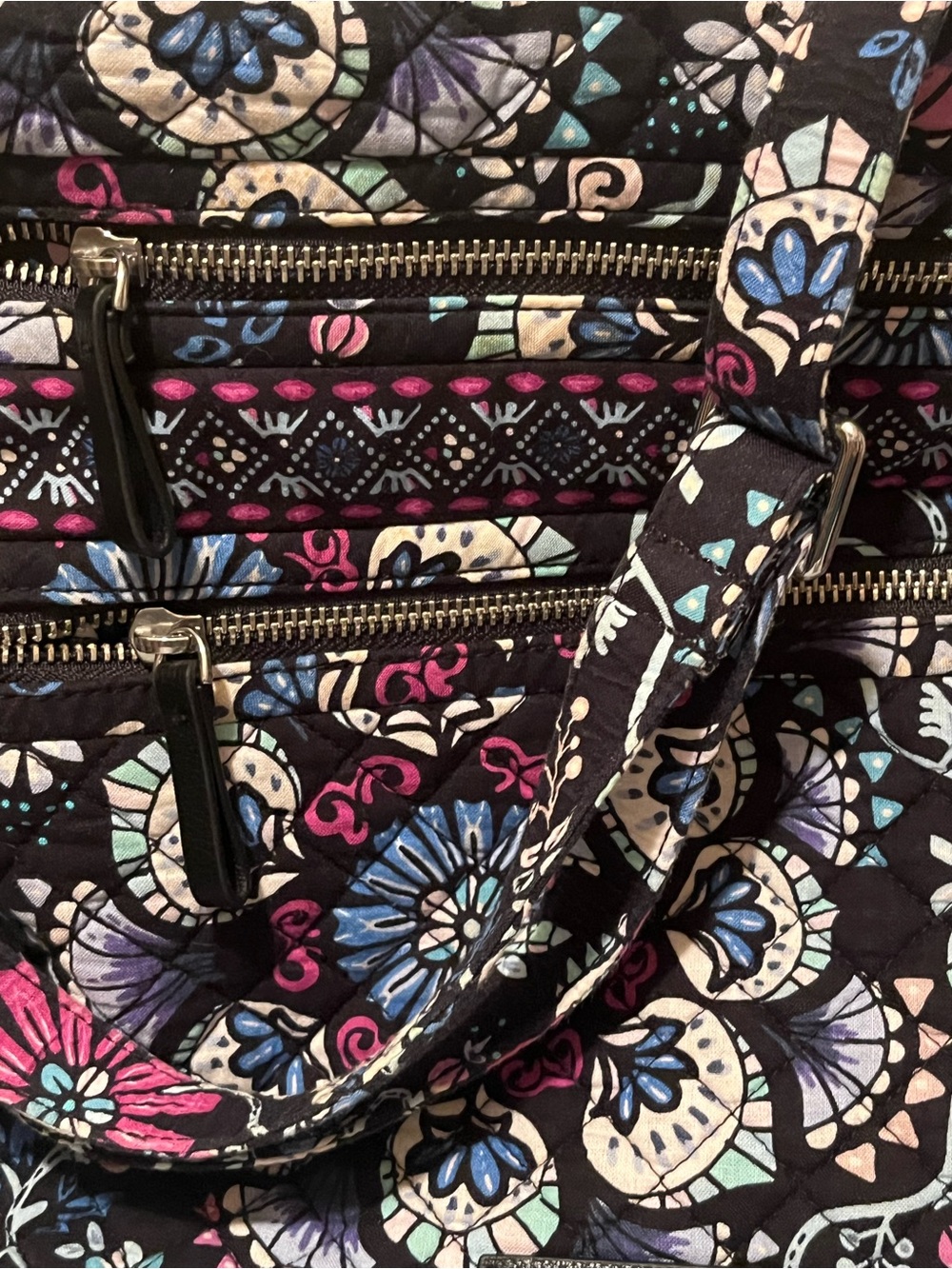 Vera Bradley Black Floral Quilted Shoulder Bag with Pink, Blue & Cream Accents - Picture 3 of 8